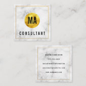Monogram Gold Circle Marble Quadratische Visitenkarte (Vorne/Hinten)