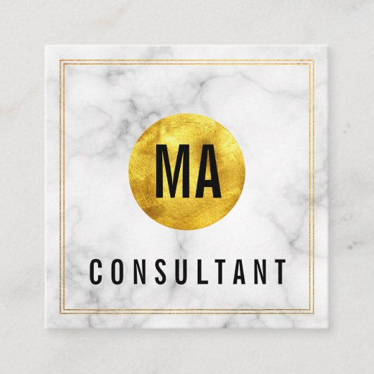 Monogram Gold Circle Marble Quadratische Visitenkarte (Vorderseite)