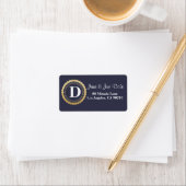 Monogram Gold Circle Return Address Label Navy 06 Adressaufkleber (Insitu)