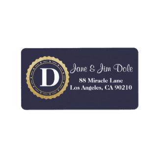 Monogram Gold Circle Return Address Label Navy 06 Adressaufkleber