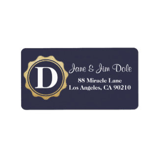 Monogram Gold Circle Return Address Label Navy 09 Adressaufkleber