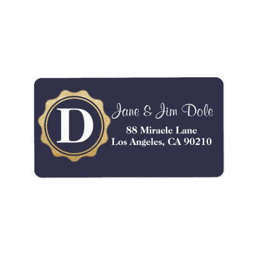Monogram Gold Circle Return Address Label Navy 09 Adressaufkleber (Vorne)
