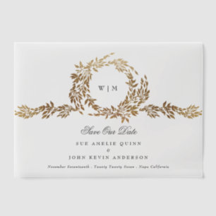 Monogram Gold Crest Classic Save The Date auf Deut Pergament Einladungen