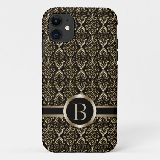 Monogram Gold Damask Muster Case-Mate iPhone Hülle (Rückseite)