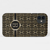 Monogram Gold Damask Muster Case-Mate iPhone Hülle (Rückseite (Horizontal))