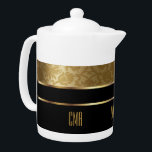 Monogram Gold Damask und Black<br><div class="desc">Teekanne. Monogram Gold Damask und Black Pattern Design. 📌 Wenn Sie weitere Anpassungen benötigen, klicken Sie bitte auf den Button "Weitere Anpassungen vornehmen" oder "Design anpassen oder bearbeiten" und verwenden Sie unser Designwerkzeug, um die Größe, den Rotation, die Textfarbe, den Text und vieles mehr zu ändern. ⭐ Dieses Produkt ist...</div>