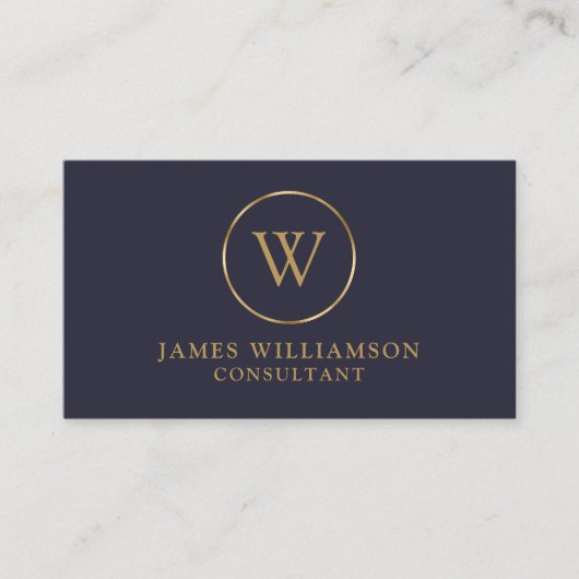 Monogram Gold Dark Navy Blue Visitenkarte (Vorderseite)