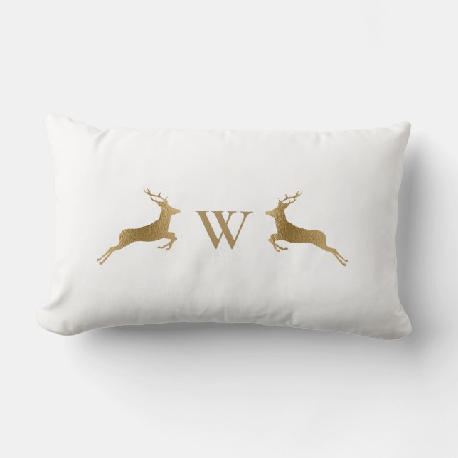Monogram Gold Deer White Winter Lendenkissen (Vorderseite)