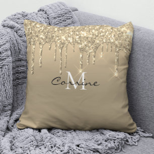 Monogram Gold Dripping Glitzer Metallic Sqr Accent Kissen