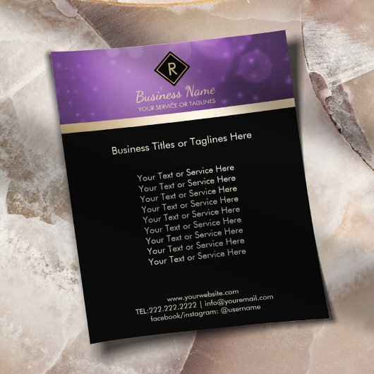 Monogram Gold Erstlogos Modern Black & Lila Flyer