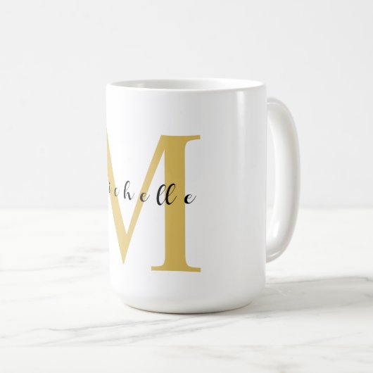 Monogram Gold Farbe Ihr Name Sondergeschenk Gelieb Kaffeetasse (VorderseiteRechts)