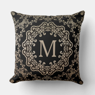 Monogram Gold Filigree Motif Throw Kissen