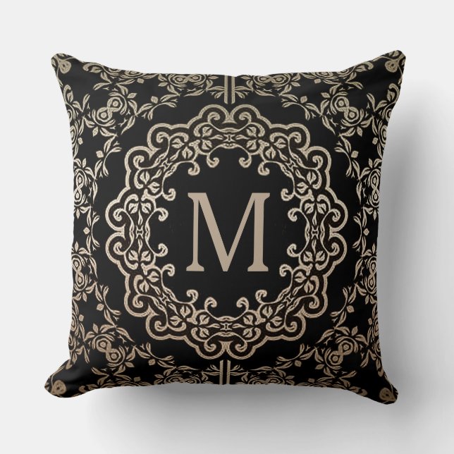 Monogram Gold Filigree Motif Throw Kissen (Vorderseite)