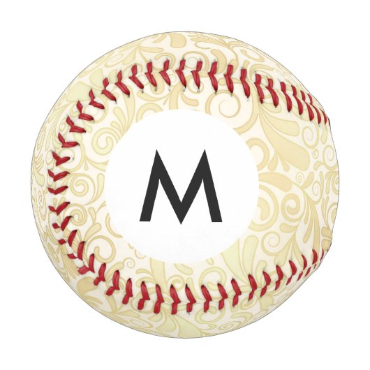 Monogram Gold floral Blätter Muster Baseball (Vorderseite Links)