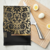 Monogram Gold & Floral Damask Muster Geschirrtuch (Viertel Falte)