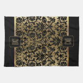 Monogram Gold & Floral Damask Muster Küchenzahn Geschirrtuch (Horizontal)