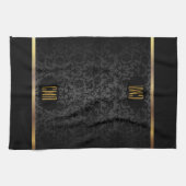 Monogram Gold & Floral Damask Pattern Geschirrtuch (Horizontal)