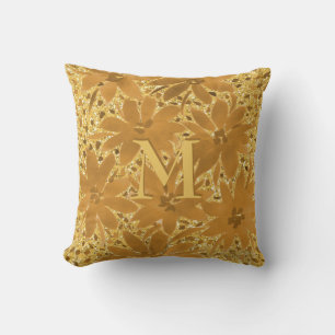 Monogram Gold Floral Glitzern Kissen