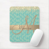 Monogram Gold Floral on Green Aquamarin Mousepad (Mit Mouse)