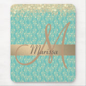Monogram Gold Floral on Green Aquamarin Mousepad (Vorne)