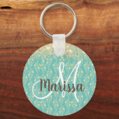 Monogram Gold Floral on Green Schlüsselanhänger (Vorderseite)