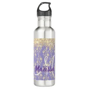 Monogram Gold Floral on Lavender Edelstahlflasche