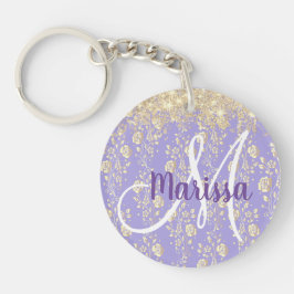 Monogram Gold Floral on Lavender Schlüsselanhänger