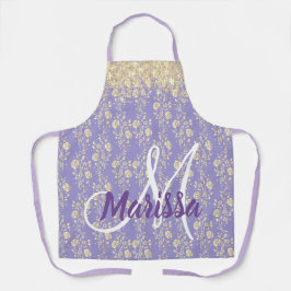 Monogram Gold Floral on Lavender Schürze
