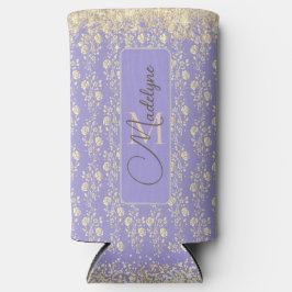Monogram Gold Floral on Lavender Selters Dosenkühler
