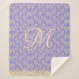 Monogram Gold Floral on Lavender Sherpa Bl Sherpadecke