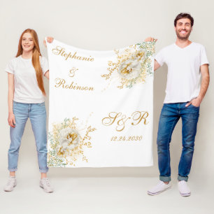 Monogram Gold Floral Wedding Gift Fleecedecke