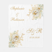 Monogram Gold Floral Wedding Gift Fleecedecke (Vorderseite)