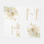 Monogram Gold Floral Wedding Gift Fleecedecke (Vorderseite (Horizontal))