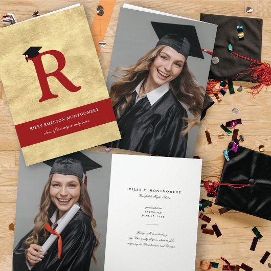 Monogram Gold Foil Alphabet R Modernes Foto Grad Einladung