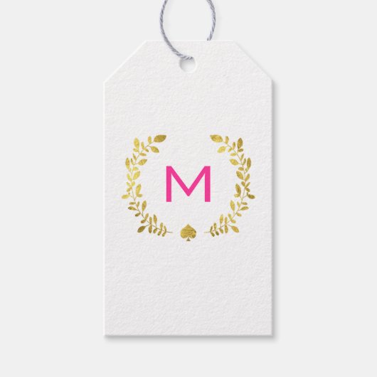 Monogram Gold Foil Laurel & Spade Geschenkanhänger (Vorderseite)