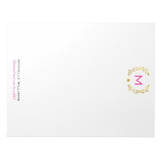 Monogram Gold Foil Laurel & Spade Notizblock (Vorderseite)