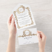 Monogram Gold Foil Wappen Classic Elegante Hochzei All In One Einladung (Abreißen)