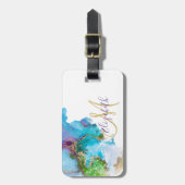 Monogram Gold Foil Watercolor Gepäckanhänger (Vorderseite vertikal)