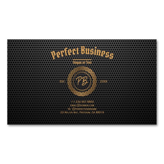 Monogram Gold Frame Black Beruflich Luxus Chic Magnetische Visitenkarte (Vorderseite)