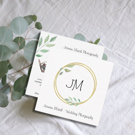 Monogram Gold Frame Fotograf QR im Hochzeitstil Quadratische Visitenkarte