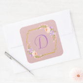 Monogram Gold Frame mit Blume Laurels Quadratischer Aufkleber (Umschlag)