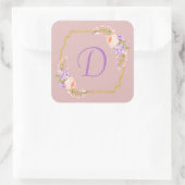 Monogram Gold Frame mit Blume Laurels Quadratischer Aufkleber (Tasche)