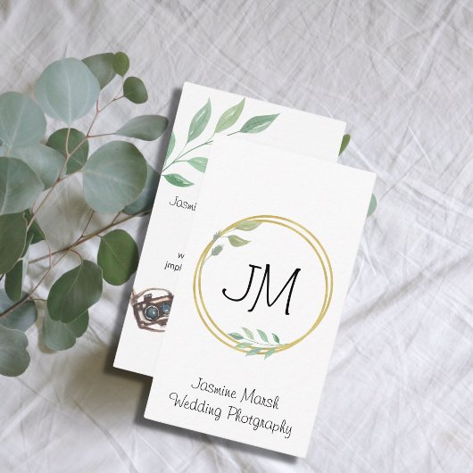Monogram Gold Frame Wedding Fotograf Vertikal Visitenkarte
