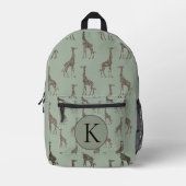 Monogram Gold Giraffe auf Sage Bedruckter Rucksack (Vorderseite)