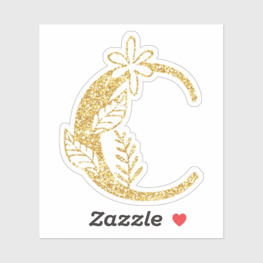 Monogram Gold Glitzer Initial C Floral Vinyl Aufkleber (Blatt)