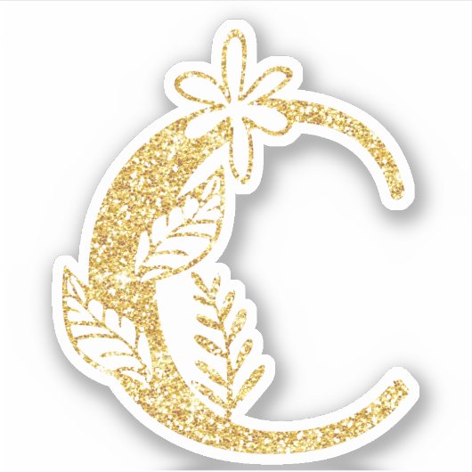 Monogram Gold Glitzer Initial C Floral Vinyl Aufkleber (Vorderseite)