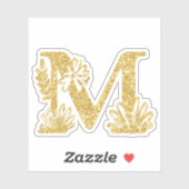 Monogram Gold Glitzer Initial M Floral Sticker (Blatt)