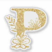 Monogram Gold Glitzer Initial P Floral Aufkleber (Vorderseite)