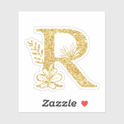 Monogram Gold Glitzer Initial R Floral Aufkleber (Blatt)