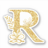 Monogram Gold Glitzer Initial R Floral Aufkleber (Vorderseite)
